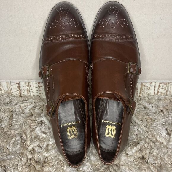 Men BRUNO MAGLI ITALY 10.5 M Brown MONK STRAP SHOES Loafers - Picture 4 of 9